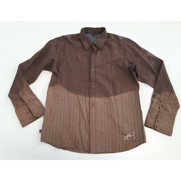 Upcycled Distressed Bleached Hand Dyed Rockabilly Country Grunge Rusty Shirt L - Picture 1 of 4